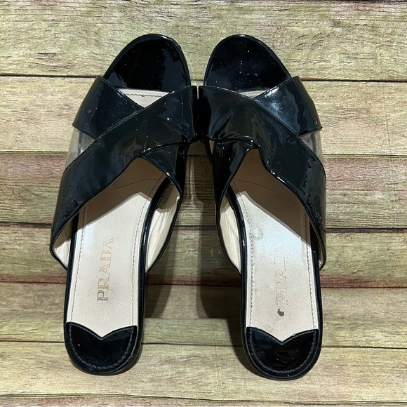 Prada Black Patent Leather Platform Wedge Sandals - Picture 7 of 9